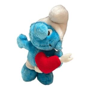Vintage 1982 Cupid Smurf. Valentine’s love Smurf Plush. Blue, red and white. 10”